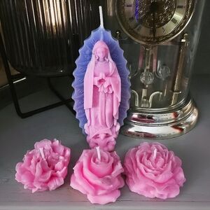 Handmade Rose Scented Beeswax Virgin Mary Candle Set – Roses Spiritual